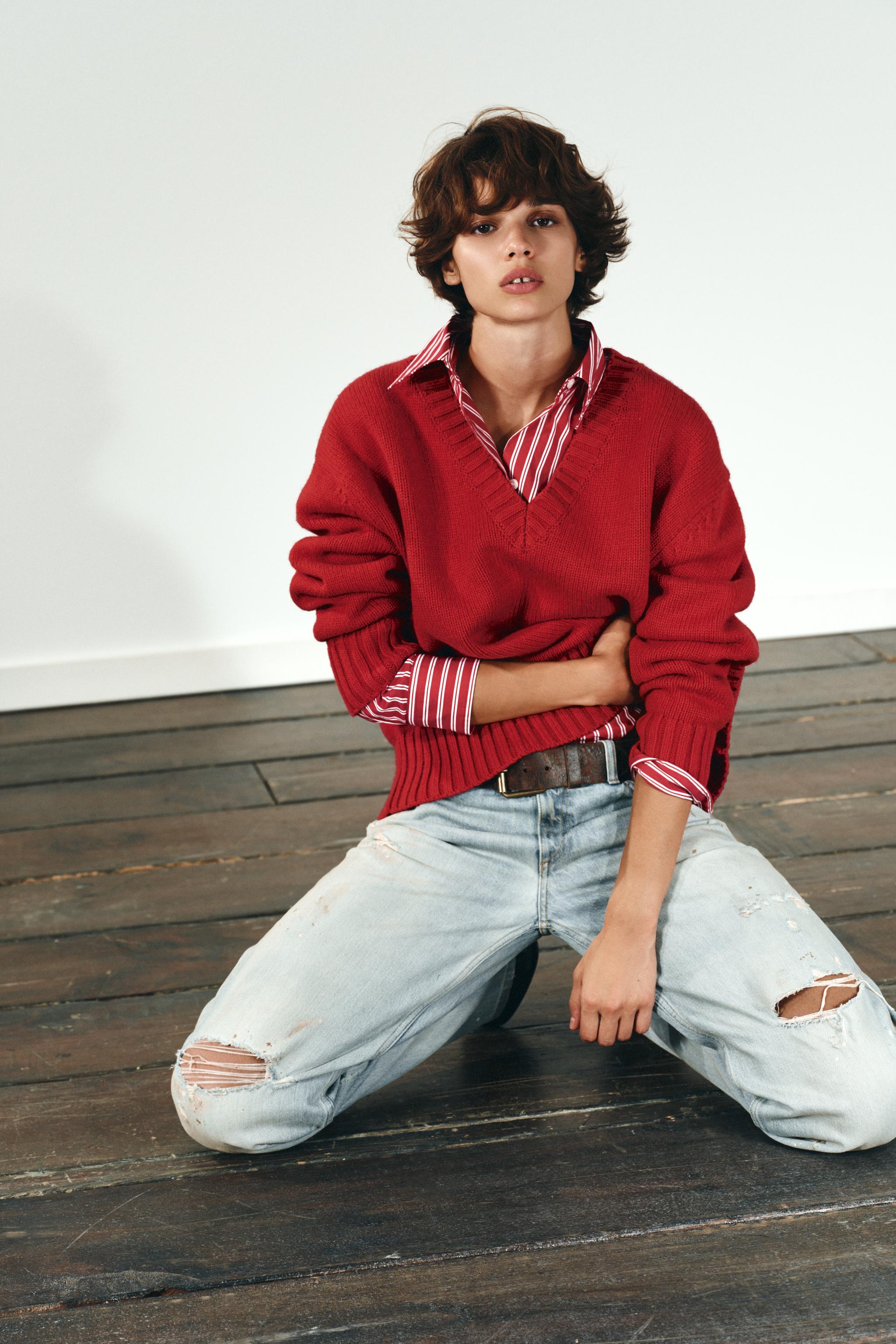 オーバーサイズニットセーター - レッド | ZARA Japan / 日本