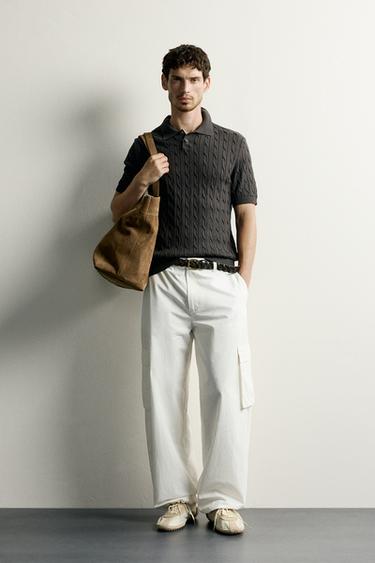 CABLE KNIT POLO SHIRT - Chocolate by Zara
