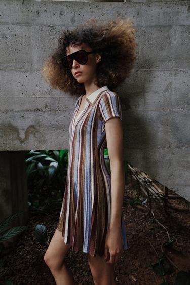 ROBE À RAYURES COL POLO - Marron-Bleu de Zara - Image 3