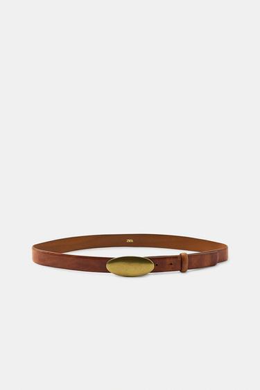 100% LEATHER BELT WITH OVAL BUCKLE — taupe brown 2