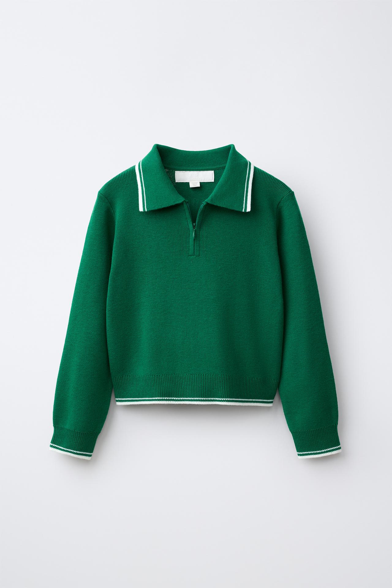 KNIT ZIP-UP JUMPER — Green