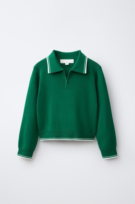 كنزة محبوكة بسحّاب - أخضر الخاص بـ Zara - صورة 0