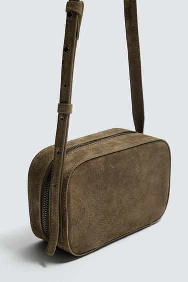LEATHER CROSSBODY BAG - Khaki Green by Zara - Image 2
