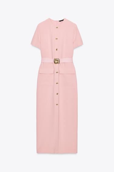 MIDI DRESS WITH BELT - Mid-pink by Zara