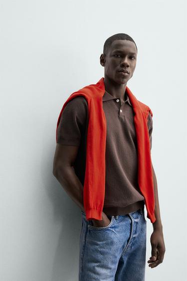 REGULAR FIT TEXTURED KNIT POLO SHIRT - Brown by Zara - Image 4