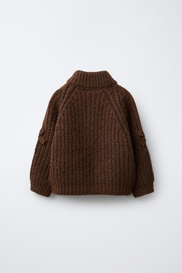 CARDIGAN WITH LACE BOWS - Brown by Zara - Image 1