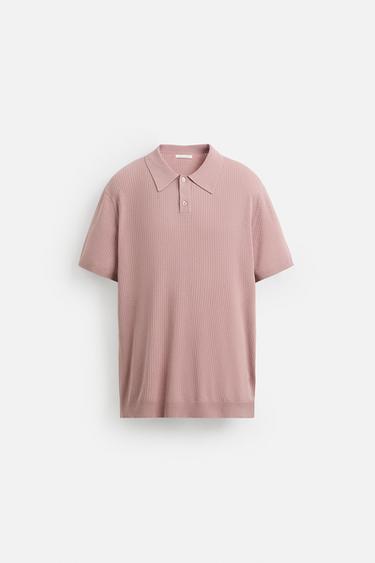 Zara RIB KNIT POLO SHIRT - Pink
