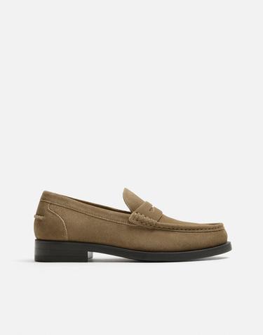 MOCASSINS EN CUIR À MASQUE - Gris taupe de Zara