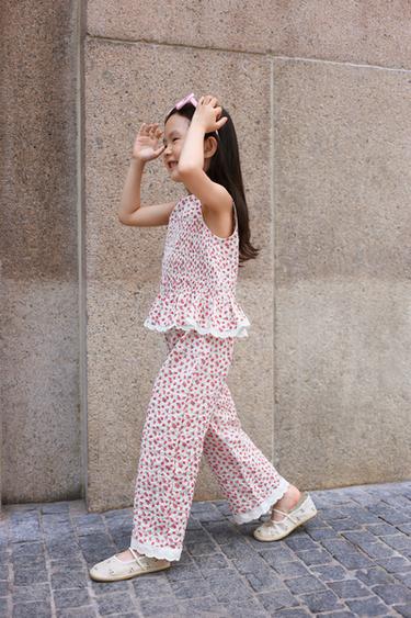 Zara 小花印花上衣 - 紅色