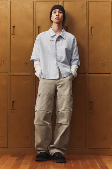 Zara 雙層袖條紋襯衫 - 藍色