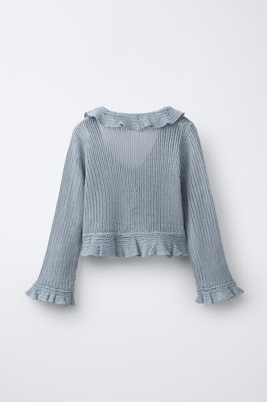 GILET EN MAILLE À VOLANT - Bleu / Gris de Zara - Image 1