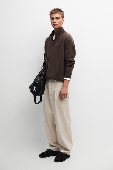 Jersey punto cuello mock pico 100% cashmere - marron/blanco de Zara - Imagen 0