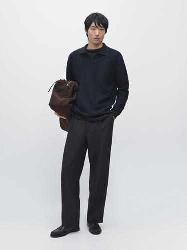 Zara Wool blend knit polo sweater - Navy blue - Image 0