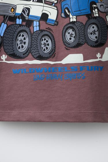BIG TIRES MONSTERS WHEELS © PRINT T-SHIRT - Dark mauve by Zara - Image 3
