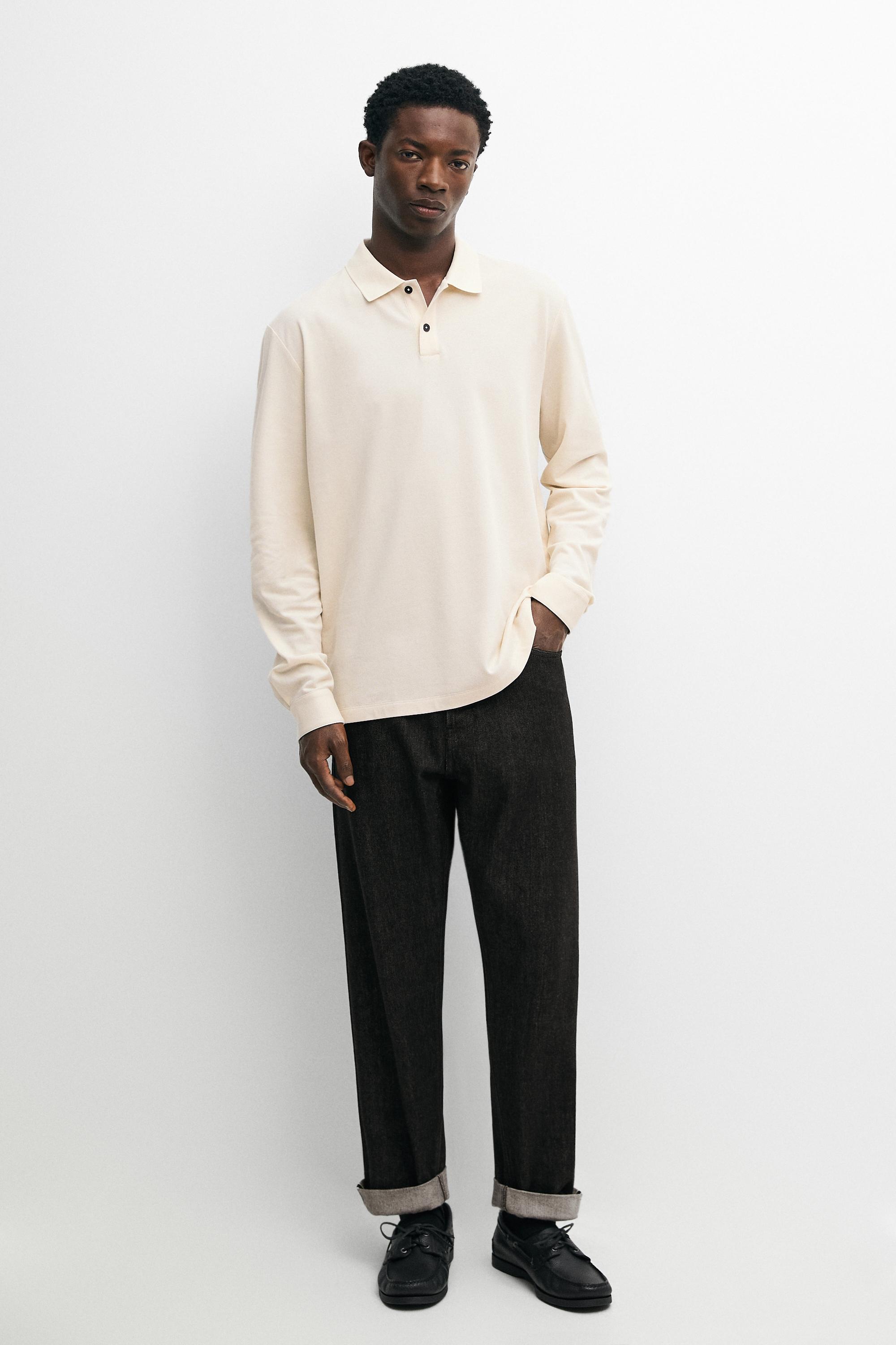 100% cotton micro-textured knit polo shirt — Beige