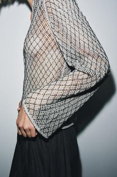 BEADED CROCHET TOP - Grey by Zara - Image 4