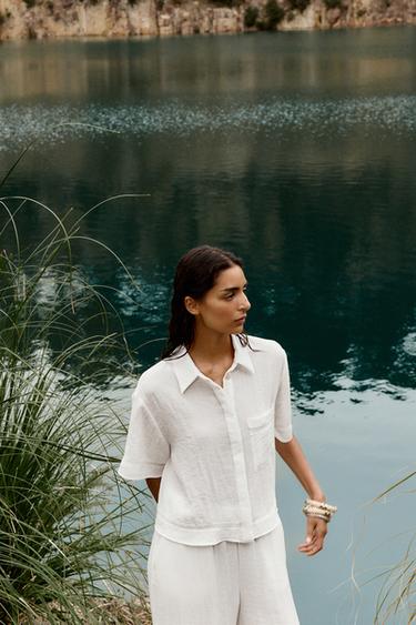 CAMISA CORTA VAINICA - Blanco roto de Zara