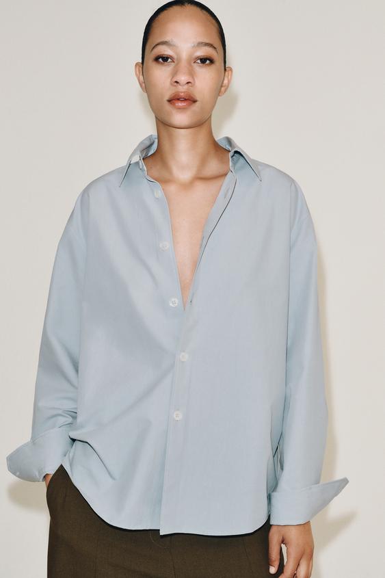 ZW COLLECTION CONTRAST BUTTON SHIRT - Blue / Grey by Zara - Image 0
