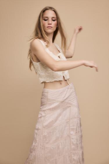 ПЛИССИРОВАННАЯ ЮБКА С КРУЖЕВНОЙ ОТДЕЛКОЙ — ТЕЛЕСНО-РОЗОВЫЙ от Zara — изображение 0