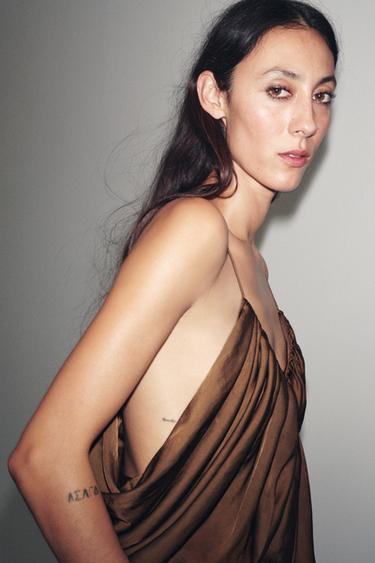 ZW COLLECTION SATIN DRAPE TOP - Tobacco by Zara - Image 1