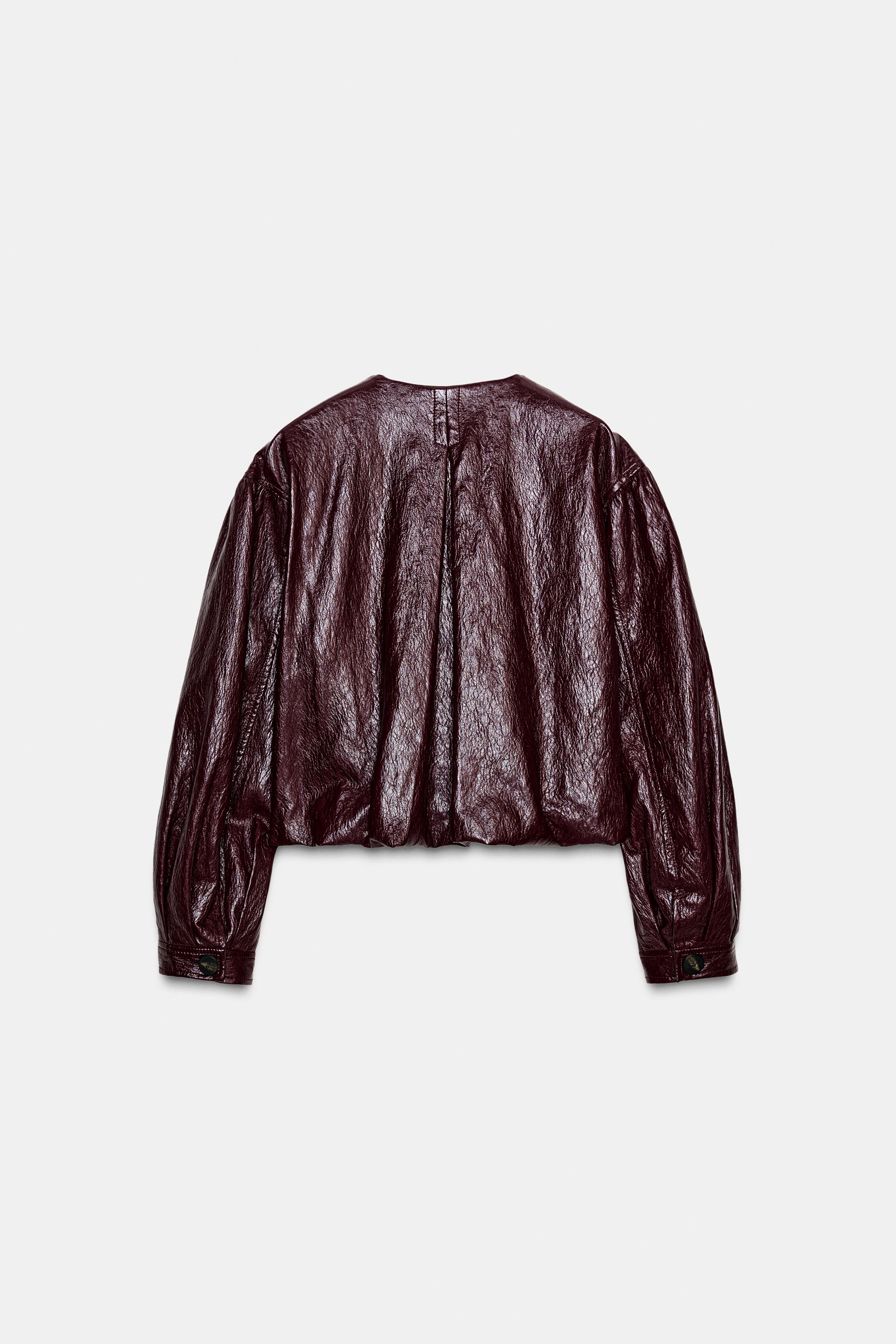 FAUX LEATHER PUFFY BOMBER JACKET