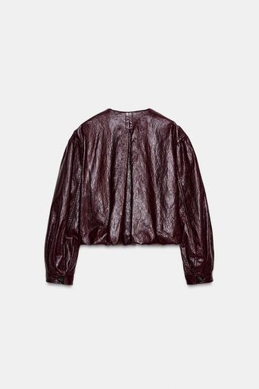 BLOUSON BOMBER BOUFFANT EN MATIÈRE SYNTHÉTIQUE - Grenat de Zara - Image 5