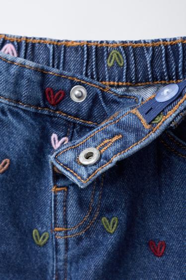 HEART-EMBROIDERED CULOTTES JEANS - Blue by Zara