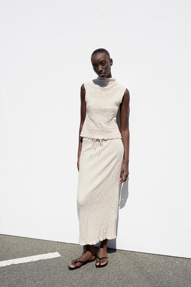 توب بياقة بيركينز مُنسّج - خَام by Zara