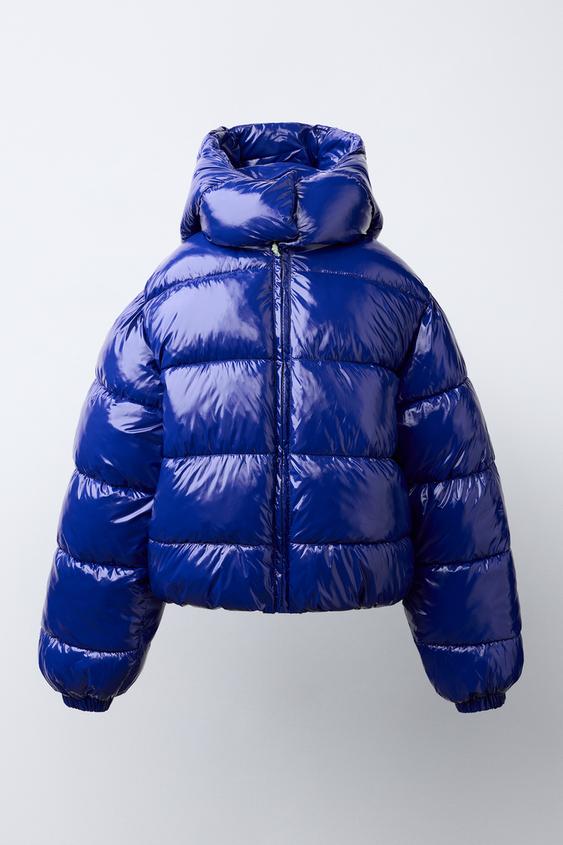 BLOUSON REMBOURRÉ CAPUCHE BRILLANT - Bleu roi de Zara - Image 0
