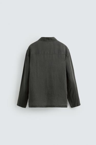 100% LINEN SHIRT - Grey / Tan by Zara - Image 6