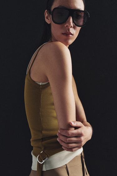 DOUBLE CONTRAST TOP - ECRU by Zara - Image 1