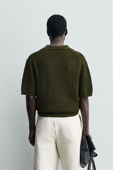 MERCERISED COTTON KNIT POLO SHIRT - Khaki by Zara - Image 2