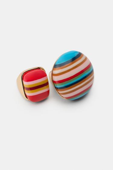 PACK OF 2 RESIN STRIPED RINGS - Multicoloured by Zara - Image 7