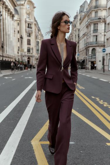STRAIGHT-LEG TROUSERS - Burgundy by Zara - Image 0