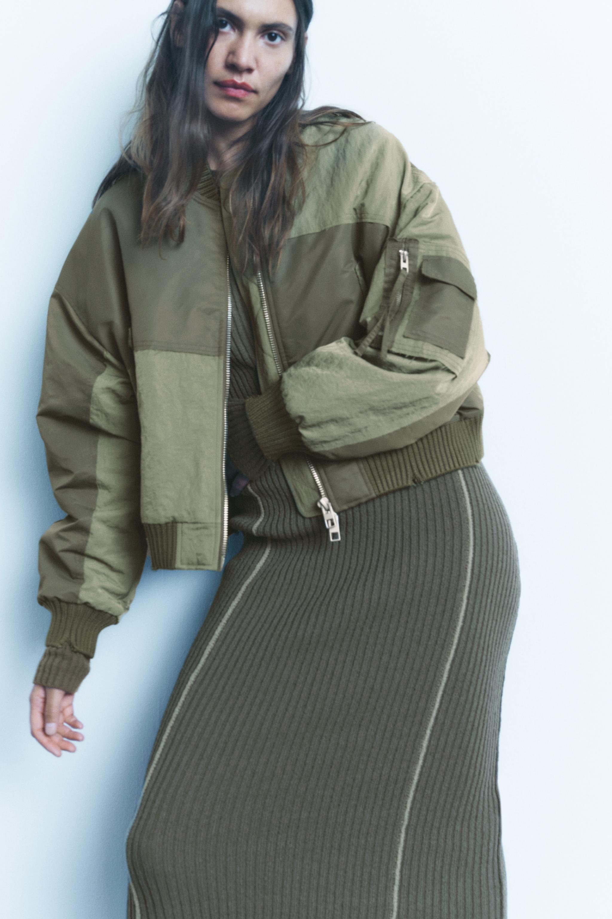 Zara cropped bomber sales jacket khaki