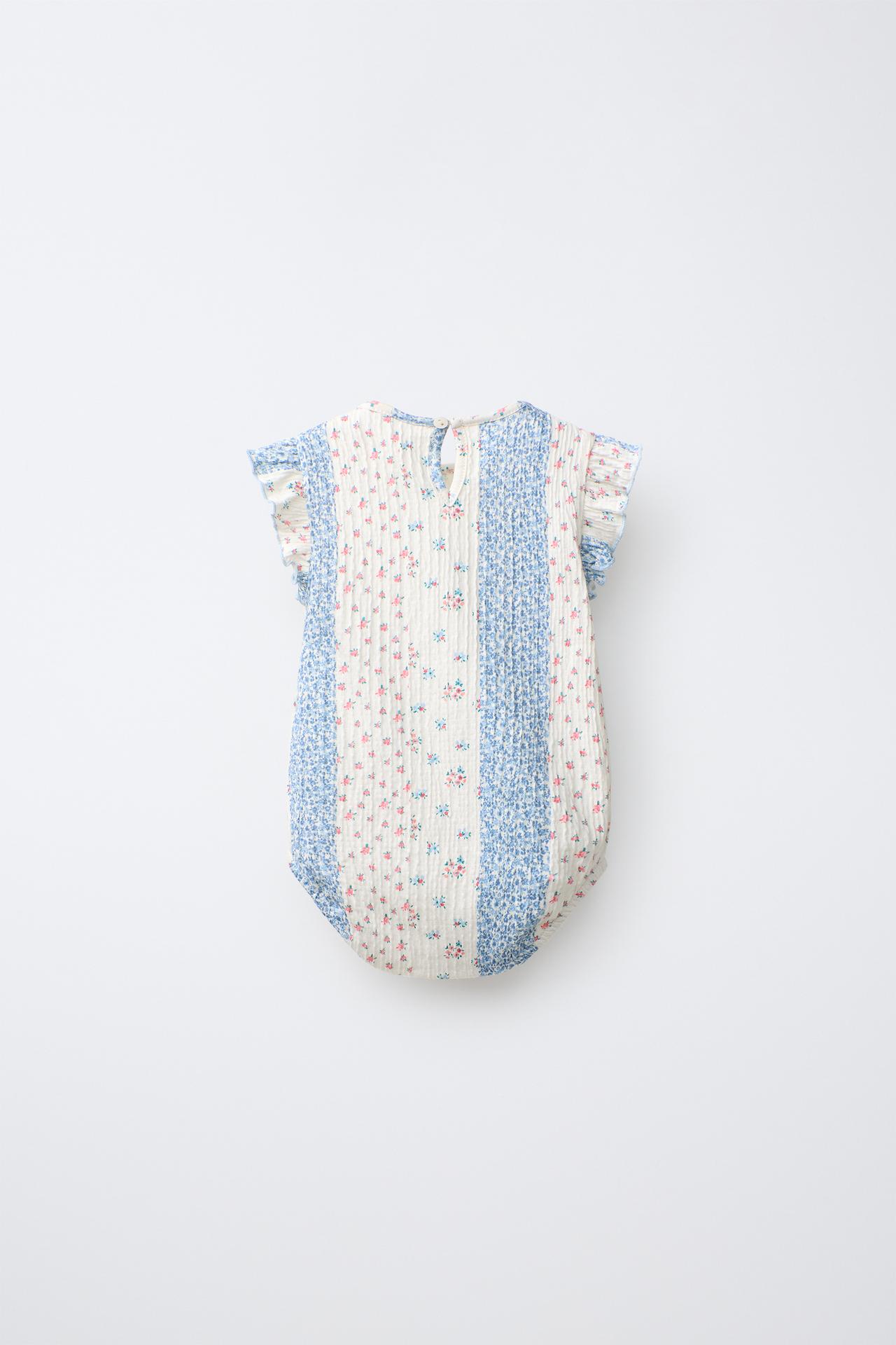 FLORAL PATCHWORK BODYSUIT — Blue / White