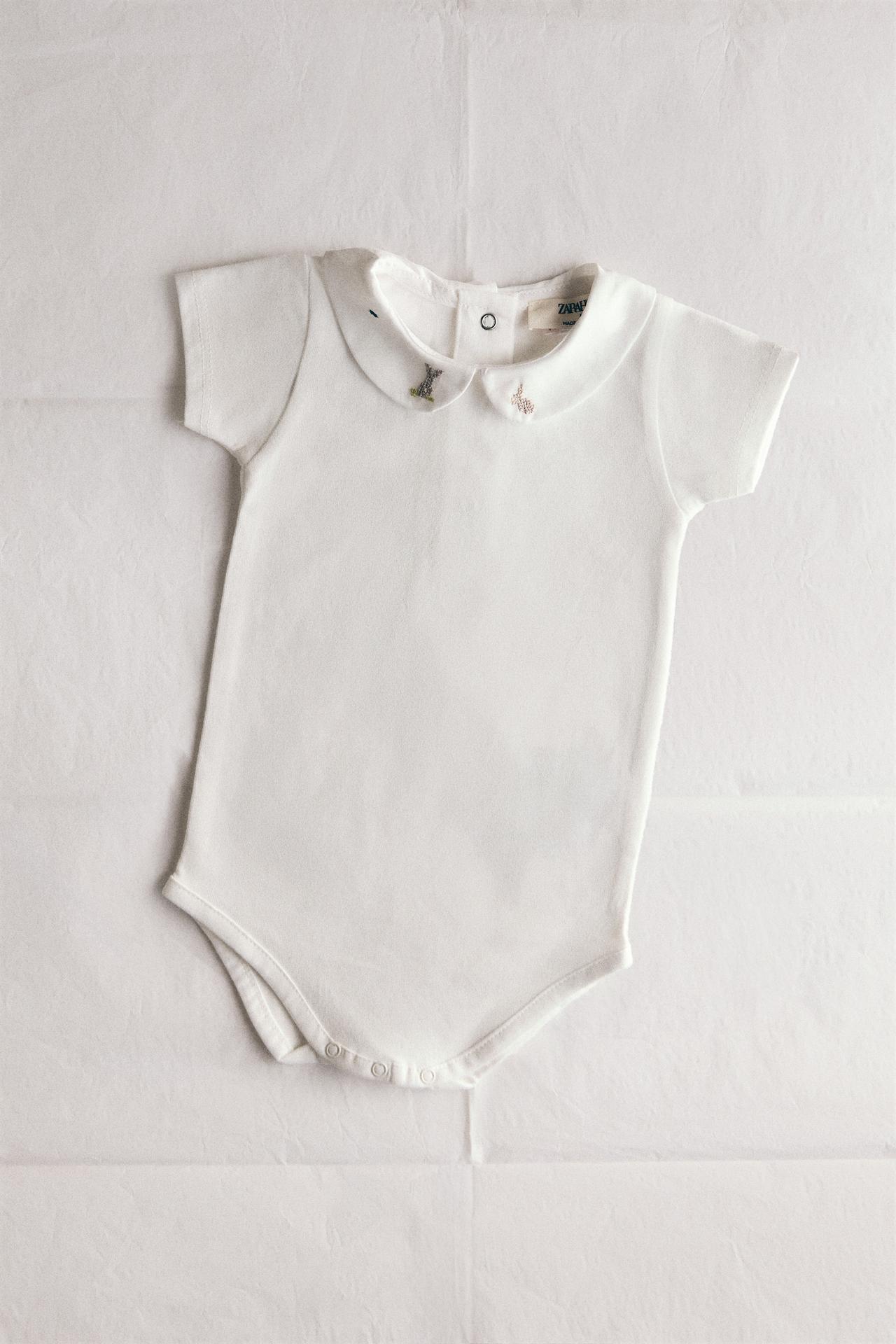 KIDS RABBIT AND FLORAL BODYSUIT — Oyster-white