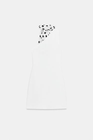Zara POLKA DOT HALTER SCARF DRESS - White