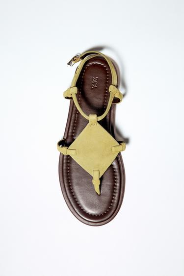 SPLIT SUEDE FLAT SANDALS - Khaki Green by Zara