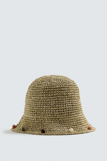 Zara BEADED CROCHET HAT - taupe brown