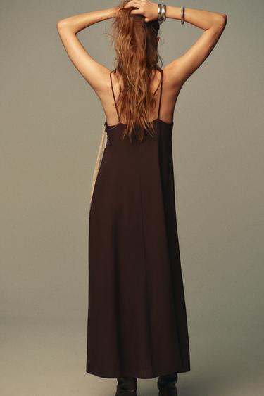 ROBE MIDI BRODÉE À BRETELLES - Chocolat de Zara - Image 5