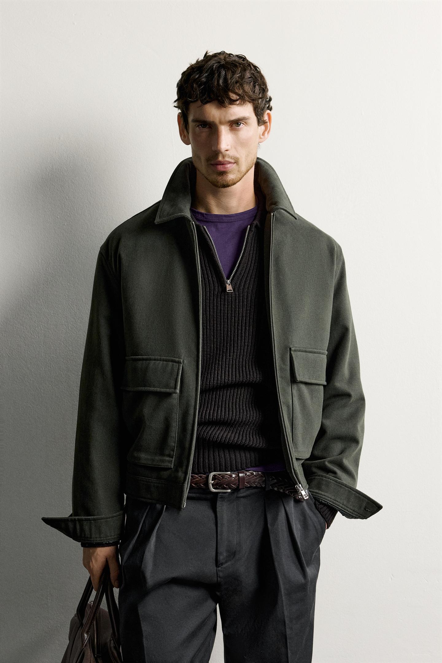 Мужская куртка Zara Lyocell-Cotton Padded, цвет: Тёмный хаки — фото 2