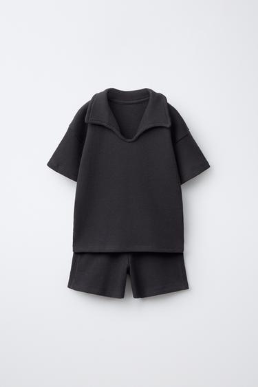 طقم جري بولو وبرمودا وافل - أزرق الخاص بـ Zara - صورة 0