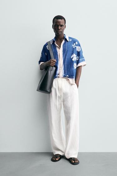Zara FLORAL PRINT SHIRT - Ecru / Blue - Image 0