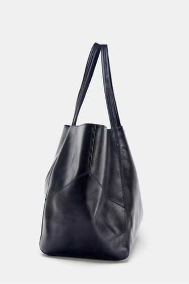 LEATHER MAXI TOTE BAG - Navy Blue by Zara - Image 3