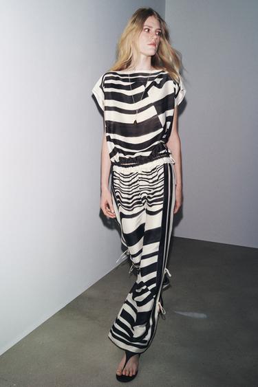 PRINTED TROUSERS WITH TIES ZW COLLECTION - Black / Ecru by Zara - Image 0