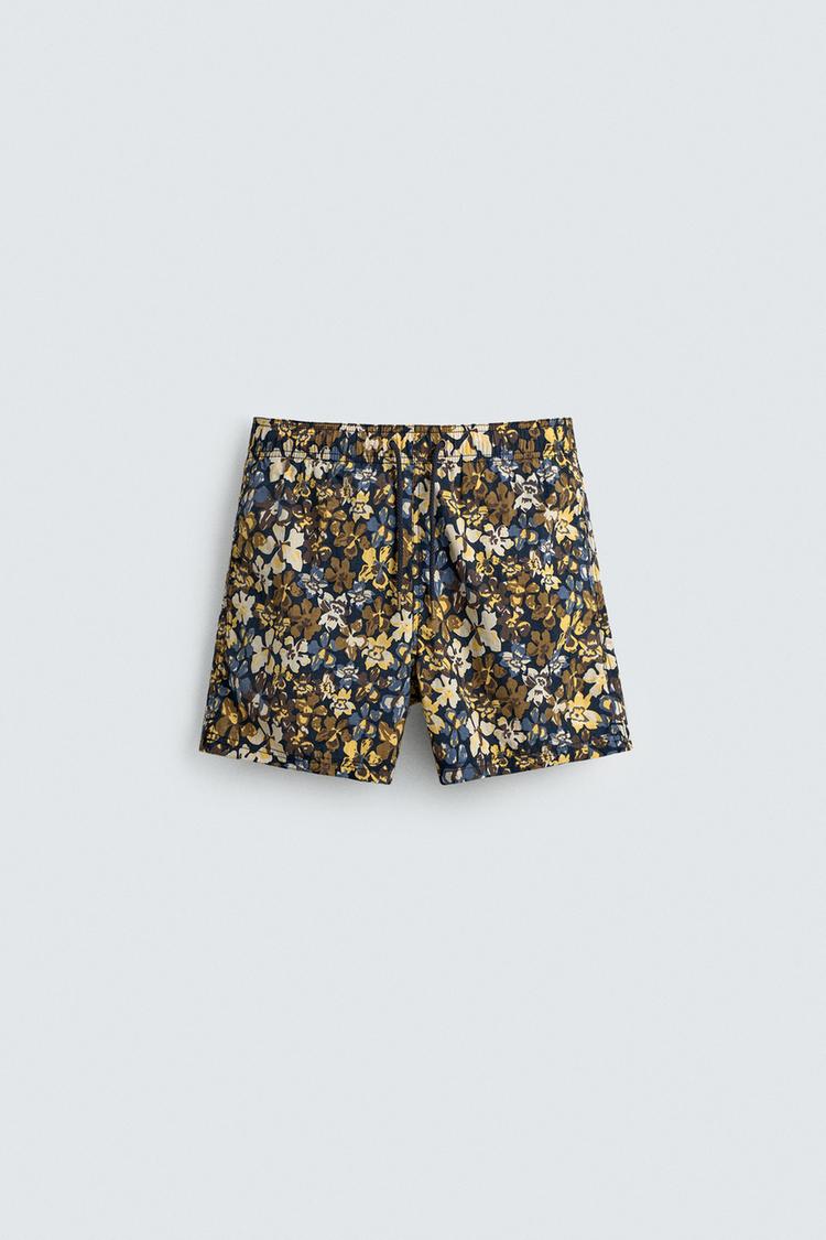 ZARA MID-LENGTH FLORAL PRINT SWIMMING TRUNKS
