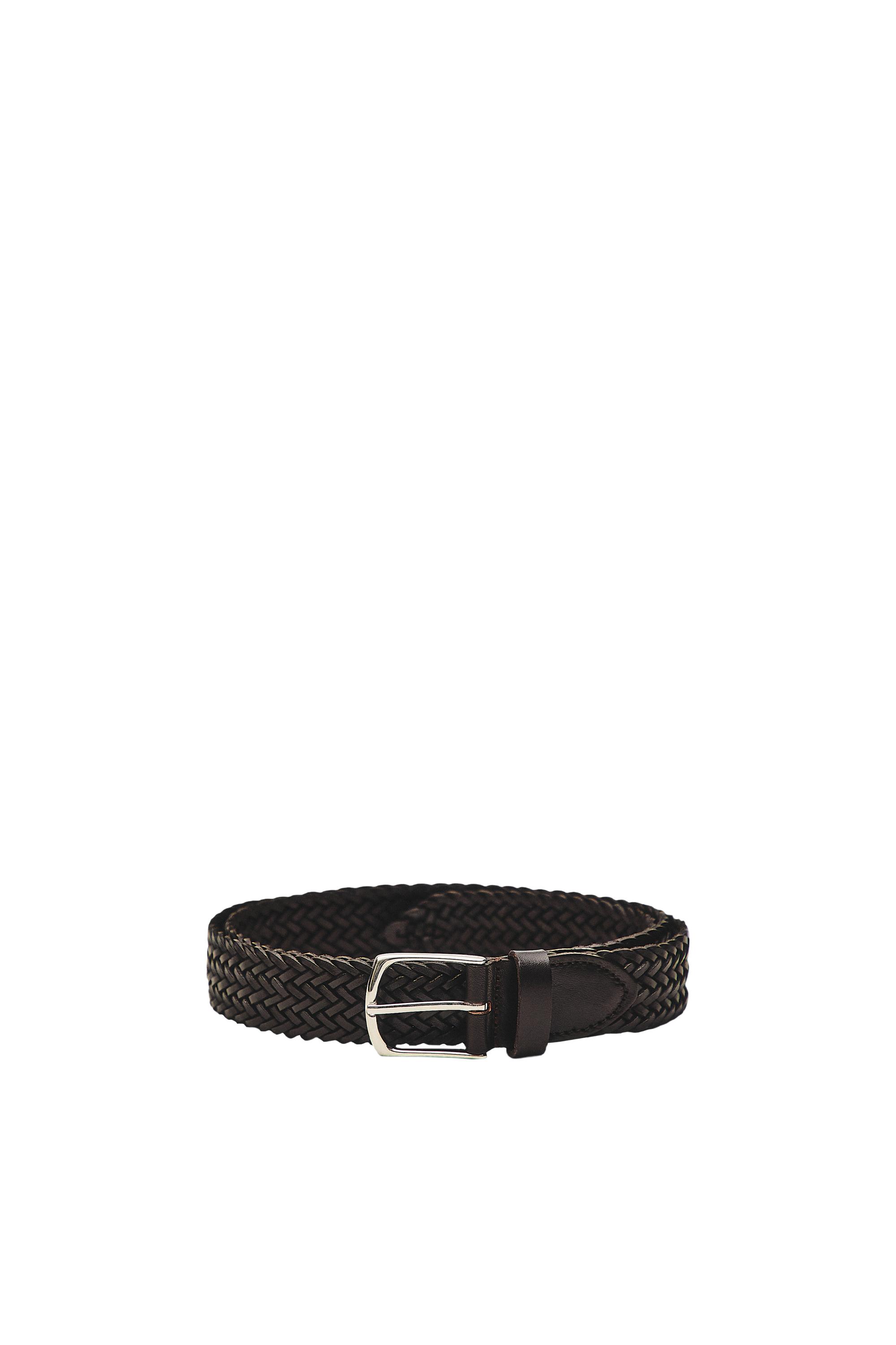 Braided nappa leather belt — Dark brown