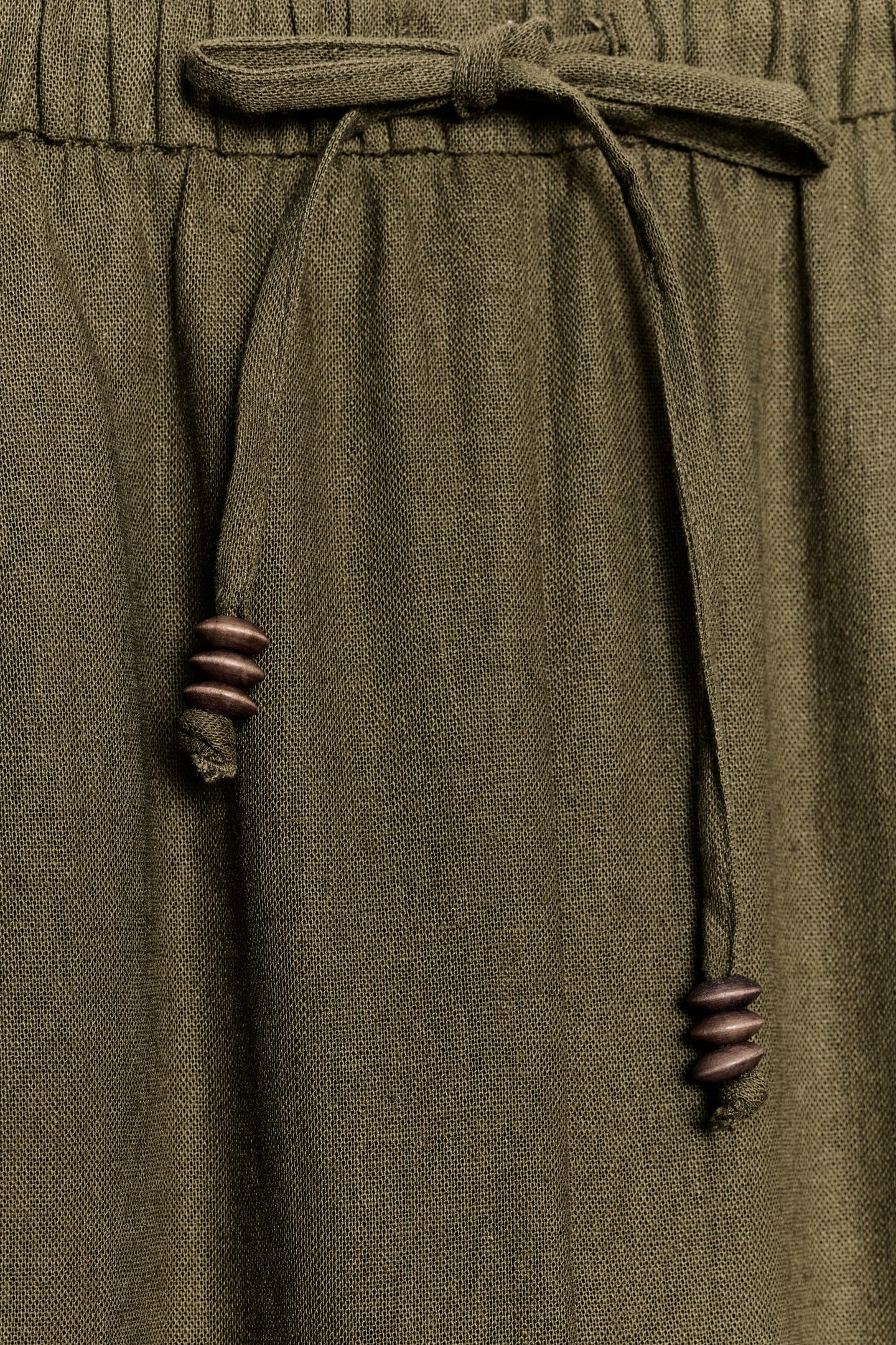 Женские брюки Zara Linen Straight Leg, цвет: Хаки — фото 8