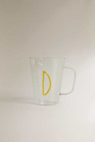 BOROSILICATE MUG WITH INITIAL D — Yellow 1